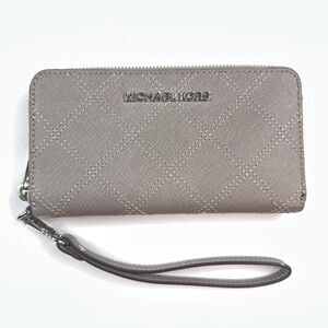 Michael Kors Wristlet Wallet Womens Quilted Zip Around Saffiano Leather Clutch